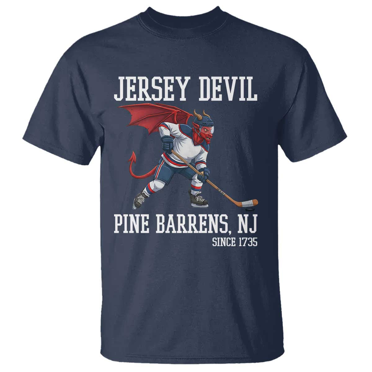 Pine Barrens New Jersey Devil T Shirt Gothic Horror Ice Hockey Gift TS12 Navy Print Your Wear