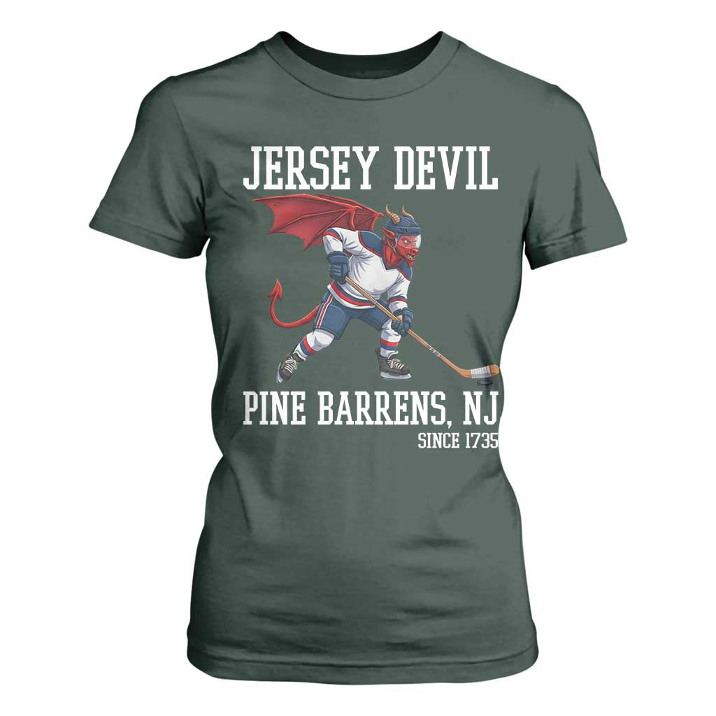 Pine Barrens New Jersey Devil T Shirt For Women Gothic Horror Ice Hockey Gift TS12 Dark Forest Green Print Your Wear