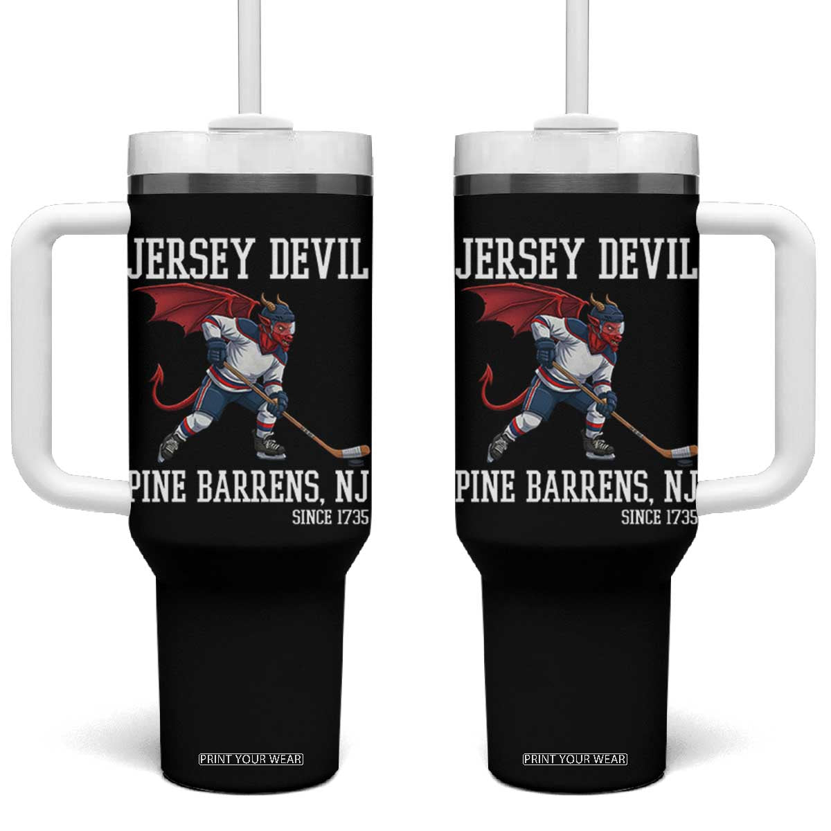 Pine Barrens New Jersey Devil Tumbler With Handle Gothic Horror Ice Hockey Gift TS12 One Size: 40 oz Black Print Your Wear