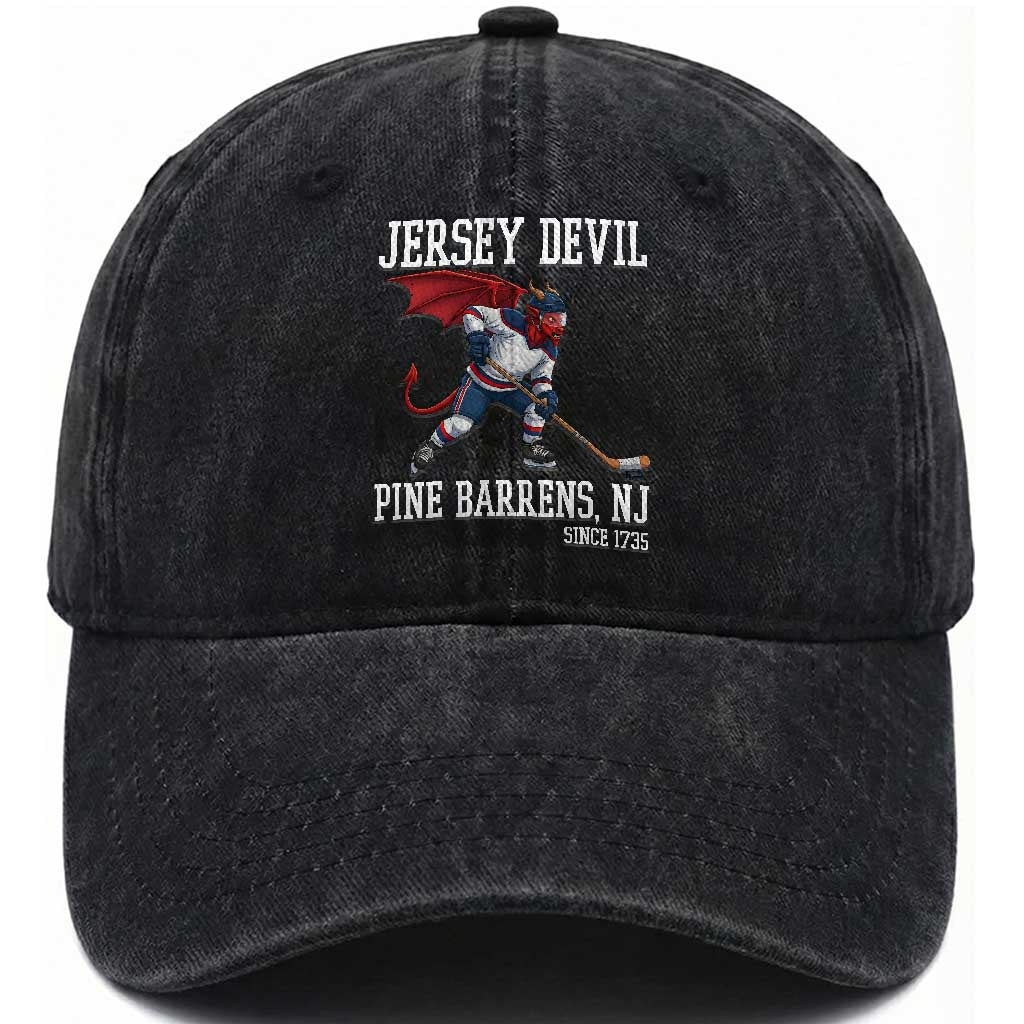 Pine Barrens New Jersey Devil Washed Cotton Baseball Cap Gothic Horror Ice Hockey Gift TS12 Print Your Wear