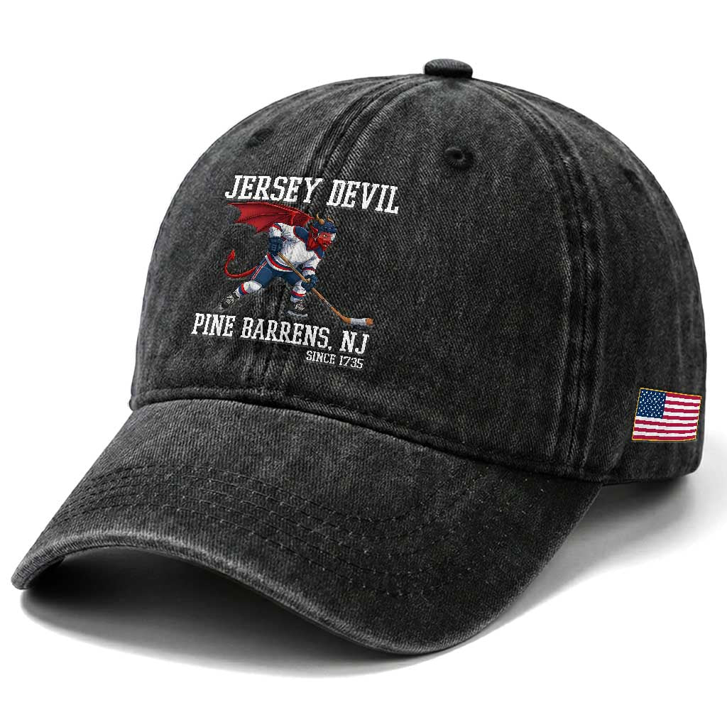 Pine Barrens New Jersey Devil Washed Cotton Baseball Cap Gothic Horror Ice Hockey Gift TS12 Print Your Wear
