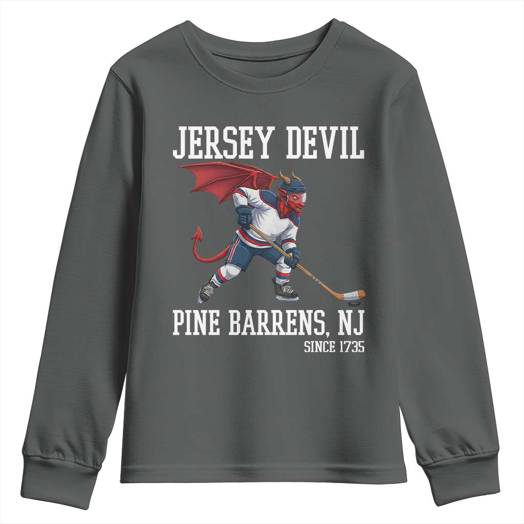 Pine Barrens New Jersey Devil Youth Sweatshirt Gothic Horror Ice Hockey Gift TS12 Dark Heather Print Your Wear