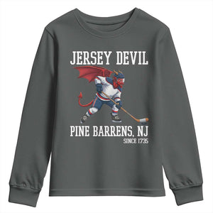 Pine Barrens New Jersey Devil Youth Sweatshirt Gothic Horror Ice Hockey Gift TS12 Dark Heather Print Your Wear