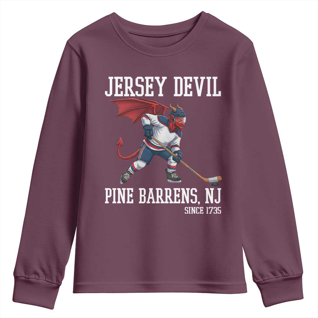 Pine Barrens New Jersey Devil Youth Sweatshirt Gothic Horror Ice Hockey Gift TS12 Maroon Print Your Wear
