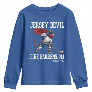 Pine Barrens New Jersey Devil Youth Sweatshirt Gothic Horror Ice Hockey Gift TS12 Royal Blue Print Your Wear
