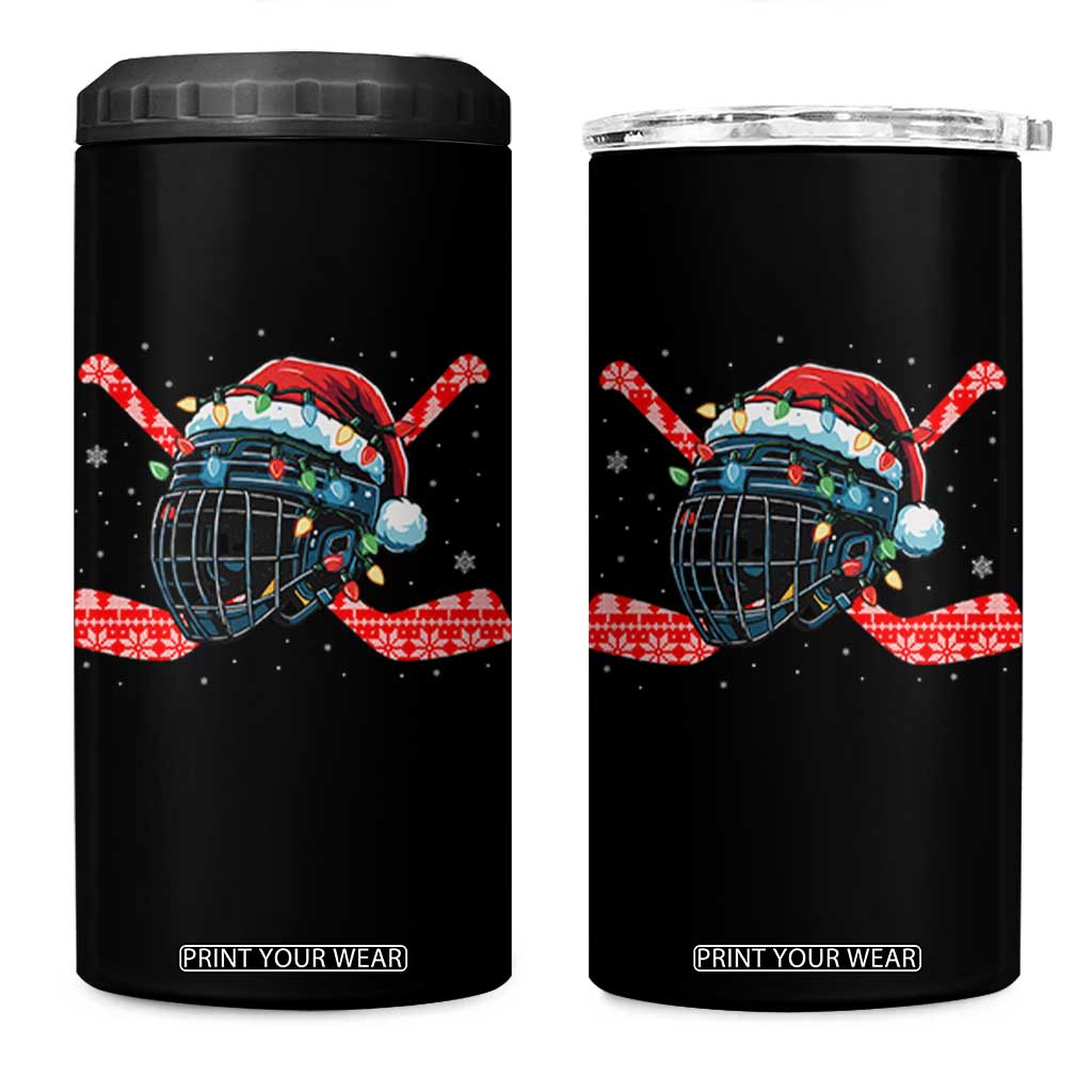 Christmas Ice Hockey Helmet Santa 4 in 1 Can Cooler Tumbler Funny Xmas Gift TS12 One Size: 16 oz Black Print Your Wear