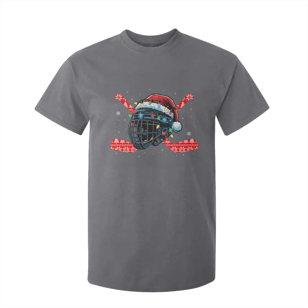 Christmas Ice Hockey Helmet Santa T Shirt For Kid Funny Xmas Gift TS12 Charcoal Print Your Wear