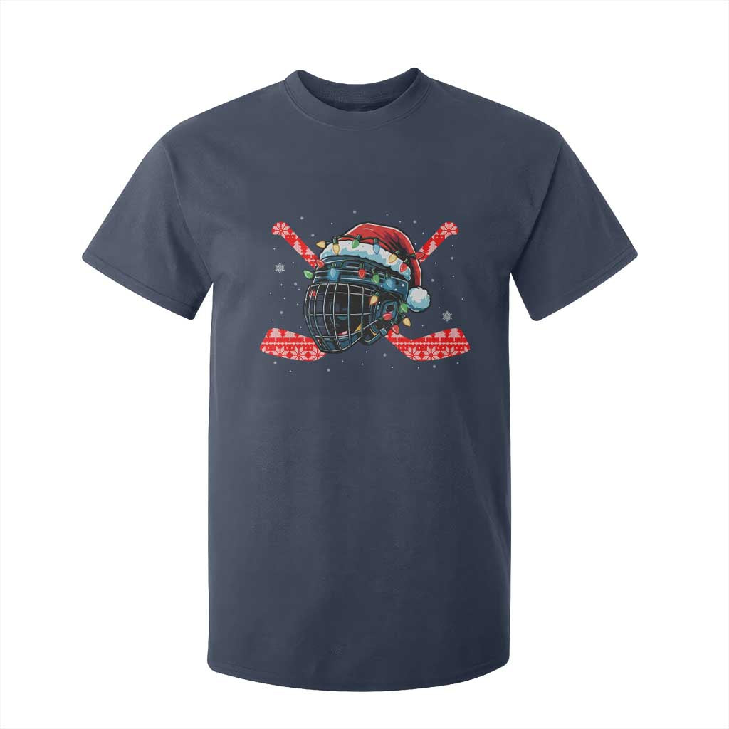 Christmas Ice Hockey Helmet Santa T Shirt For Kid Funny Xmas Gift TS12 Navy Print Your Wear