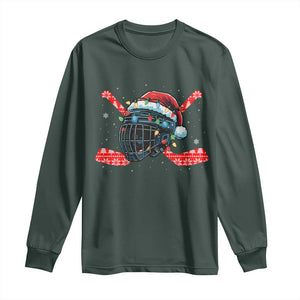 Christmas Ice Hockey Helmet Santa Long Sleeve Shirt Funny Xmas Gift TS12 Dark Forest Green Print Your Wear