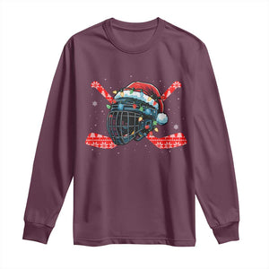 Christmas Ice Hockey Helmet Santa Long Sleeve Shirt Funny Xmas Gift TS12 Maroon Print Your Wear