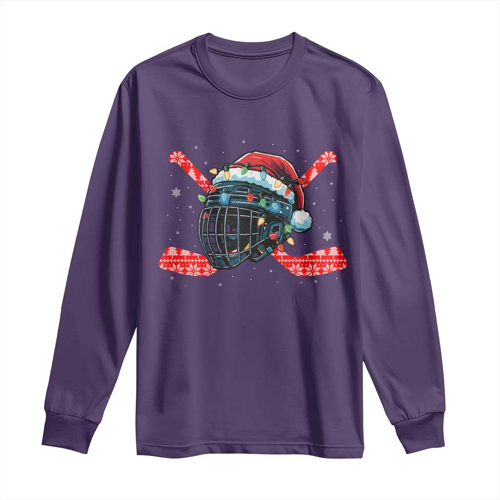 Christmas Ice Hockey Helmet Santa Long Sleeve Shirt Funny Xmas Gift TS12 Purple Print Your Wear