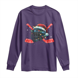 Christmas Ice Hockey Helmet Santa Long Sleeve Shirt Funny Xmas Gift TS12 Purple Print Your Wear