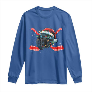 Christmas Ice Hockey Helmet Santa Long Sleeve Shirt Funny Xmas Gift TS12 Royal Blue Print Your Wear