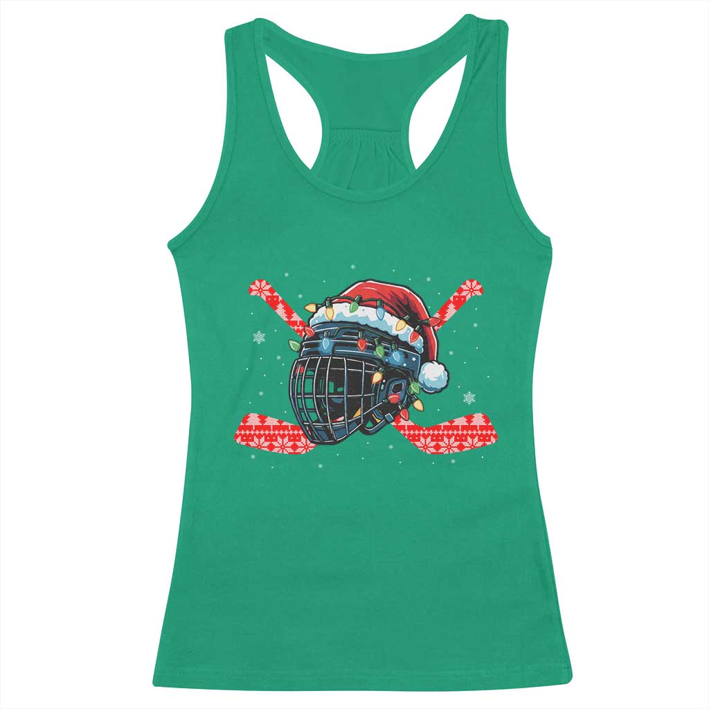 Christmas Ice Hockey Helmet Santa Racerback Tank Top Funny Xmas Gift TS12 Irish Green Print Your Wear