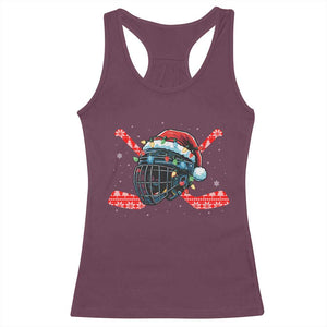 Christmas Ice Hockey Helmet Santa Racerback Tank Top Funny Xmas Gift TS12 Maroon Print Your Wear