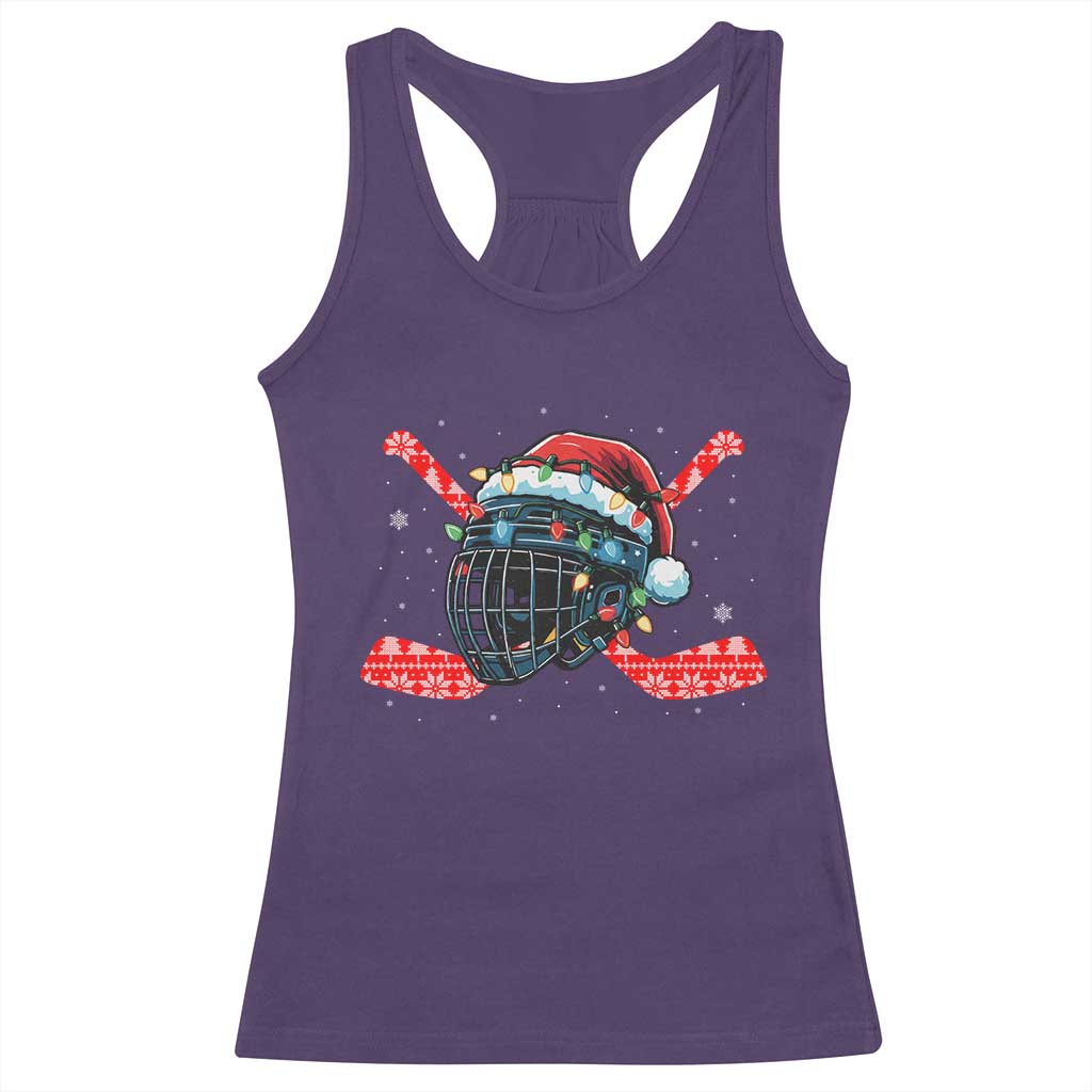 Christmas Ice Hockey Helmet Santa Racerback Tank Top Funny Xmas Gift TS12 Purple Print Your Wear
