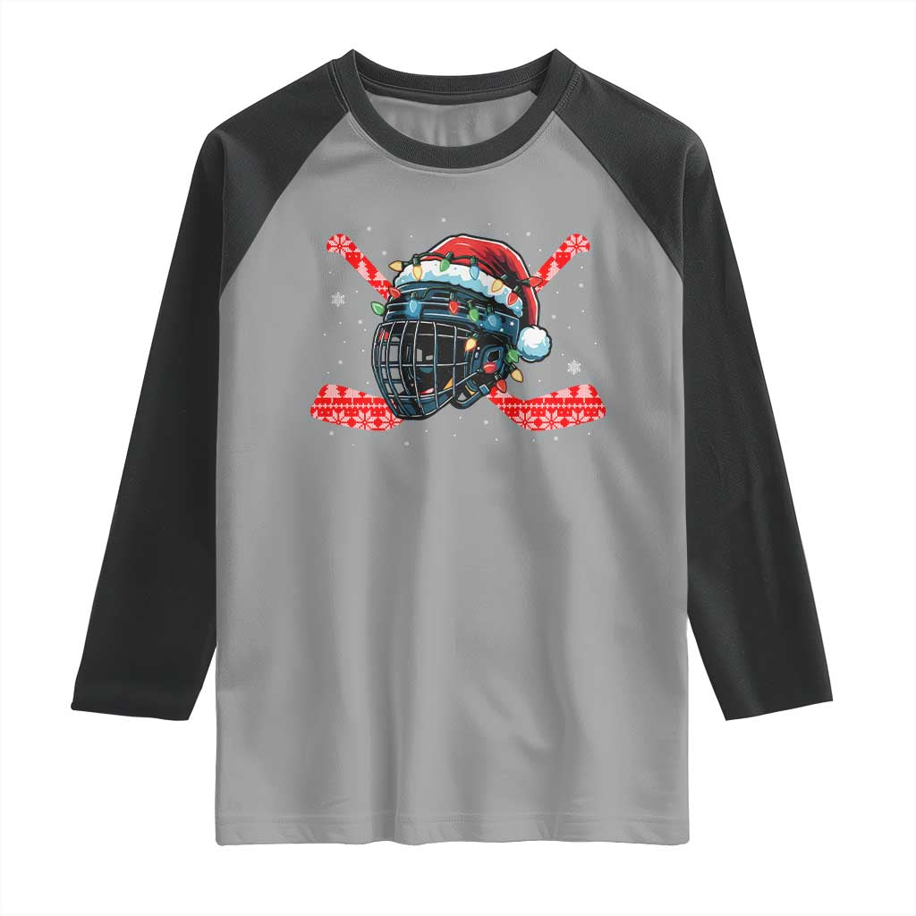 Christmas Ice Hockey Helmet Santa Raglan Shirt Funny Xmas Gift TS12 Sport Gray Black Print Your Wear