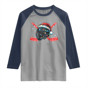Christmas Ice Hockey Helmet Santa Raglan Shirt Funny Xmas Gift TS12 Sport Gray Navy Print Your Wear