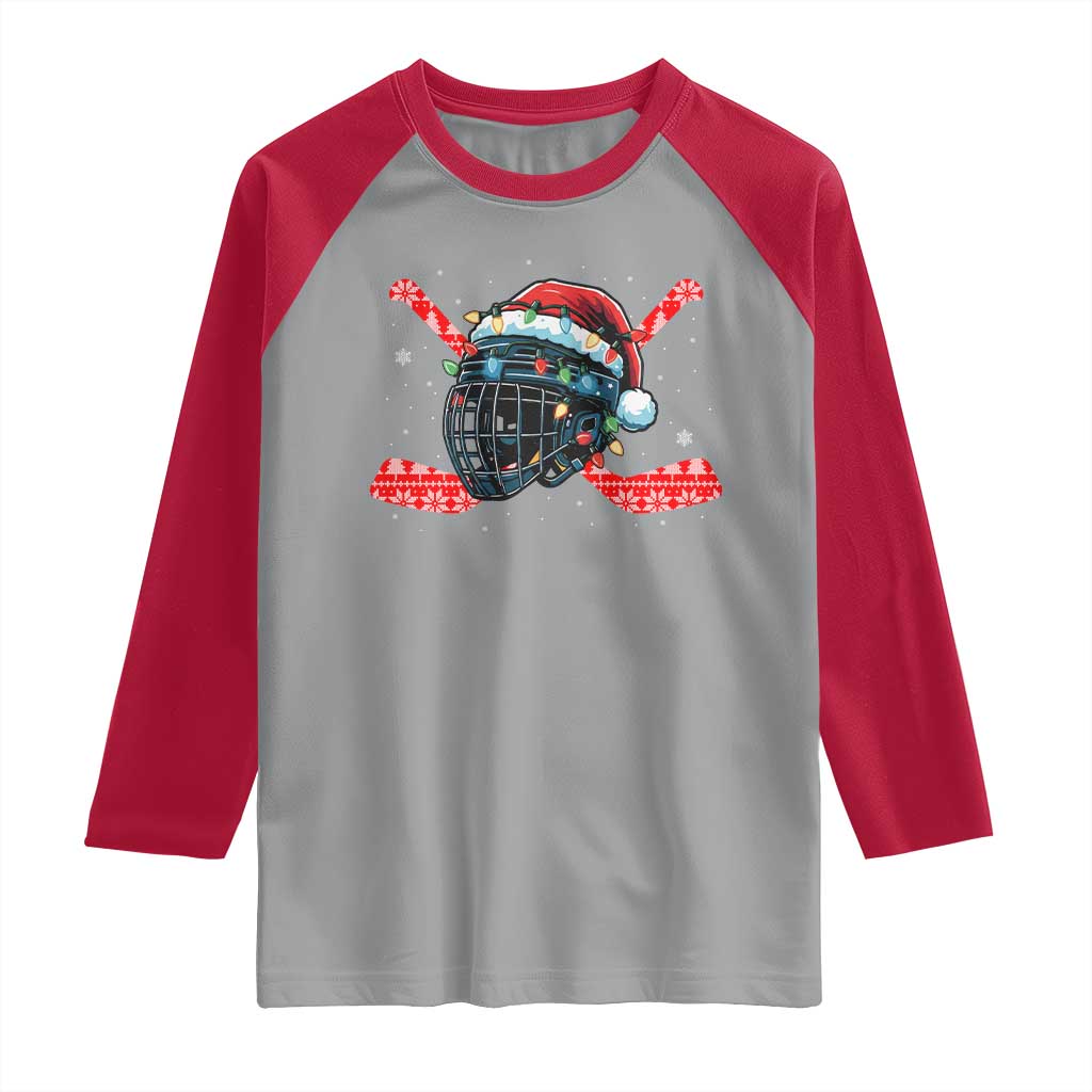 Christmas Ice Hockey Helmet Santa Raglan Shirt Funny Xmas Gift TS12 Sport Gray Red Print Your Wear