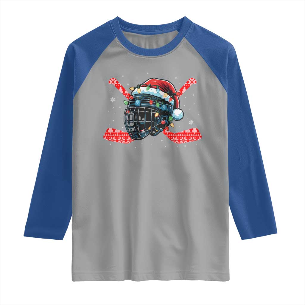 Christmas Ice Hockey Helmet Santa Raglan Shirt Funny Xmas Gift TS12 Sport Gray Royal Print Your Wear