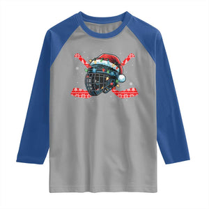 Christmas Ice Hockey Helmet Santa Raglan Shirt Funny Xmas Gift TS12 Sport Gray Royal Print Your Wear
