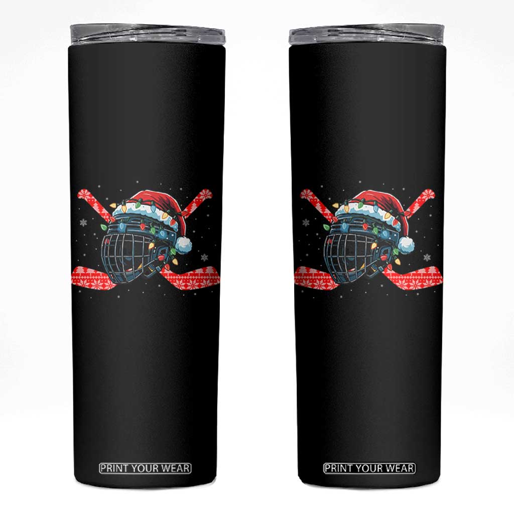 Christmas Ice Hockey Helmet Santa Skinny Tumbler Funny Xmas Gift TS12 Black Print Your Wear