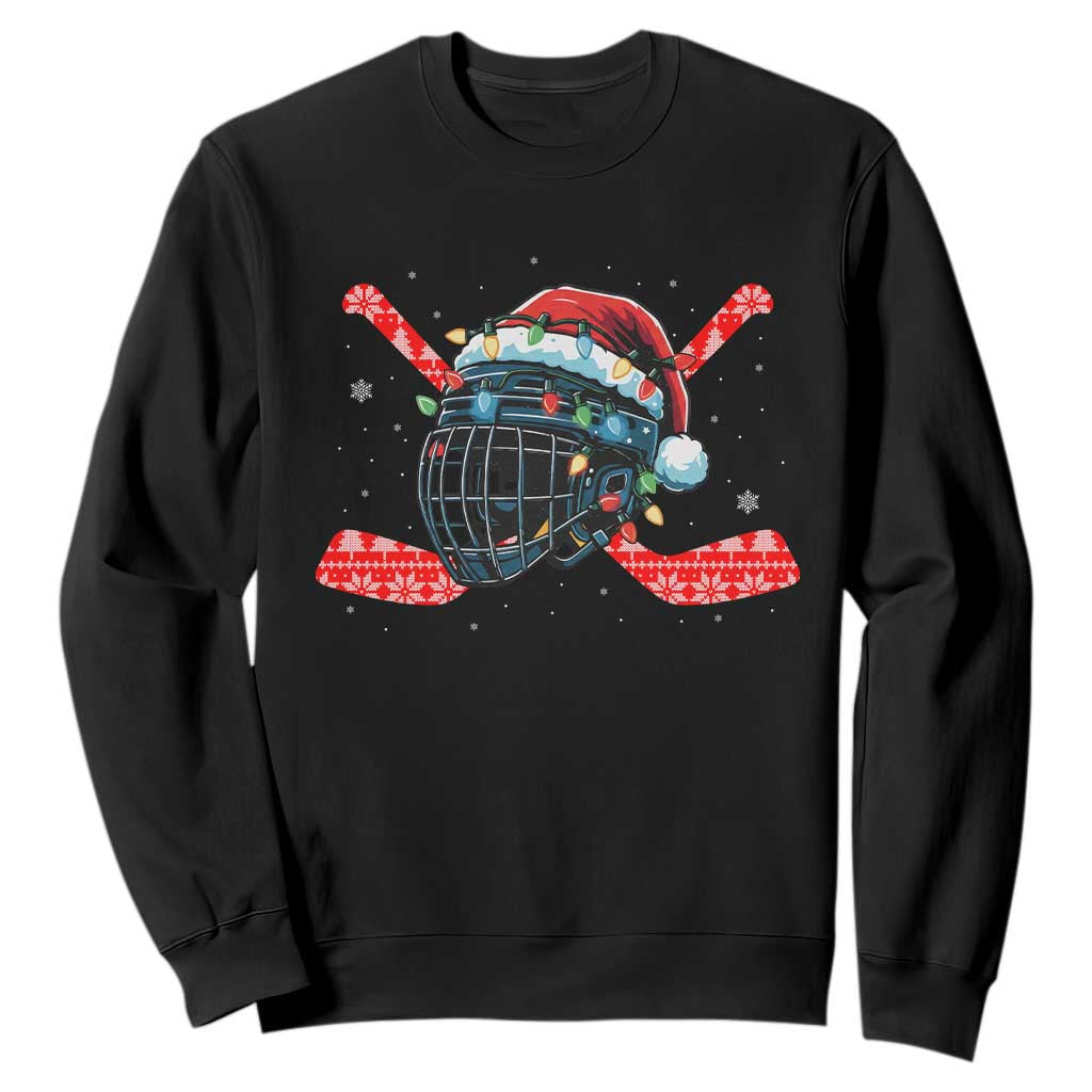 Christmas Ice Hockey Helmet Santa Sweatshirt Funny Xmas Gift TS12 Black Print Your Wear