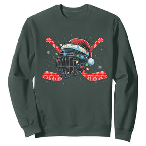 Christmas Ice Hockey Helmet Santa Sweatshirt Funny Xmas Gift TS12 Dark Forest Green Print Your Wear