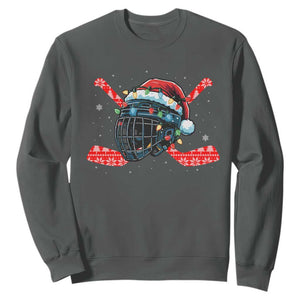 Christmas Ice Hockey Helmet Santa Sweatshirt Funny Xmas Gift TS12 Dark Heather Print Your Wear