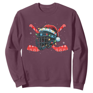 Christmas Ice Hockey Helmet Santa Sweatshirt Funny Xmas Gift TS12 Maroon Print Your Wear