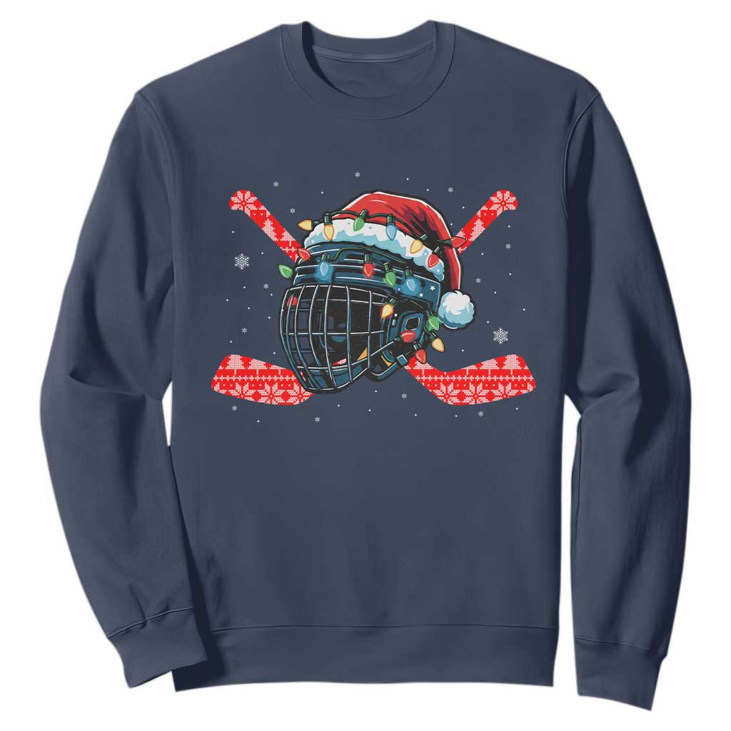 Christmas Ice Hockey Helmet Santa Sweatshirt Funny Xmas Gift TS12 Navy Print Your Wear