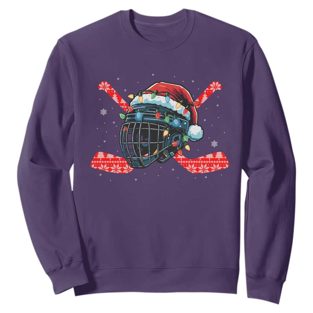 Christmas Ice Hockey Helmet Santa Sweatshirt Funny Xmas Gift TS12 Purple Print Your Wear