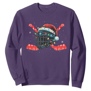 Christmas Ice Hockey Helmet Santa Sweatshirt Funny Xmas Gift TS12 Purple Print Your Wear