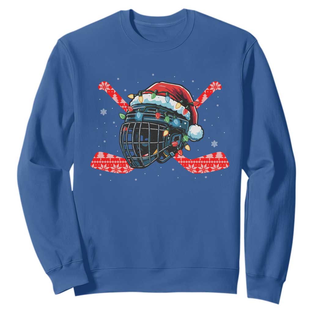 Christmas Ice Hockey Helmet Santa Sweatshirt Funny Xmas Gift TS12 Royal Blue Print Your Wear