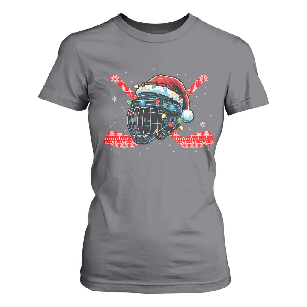 Christmas Ice Hockey Helmet Santa T Shirt For Women Funny Xmas Gift TS12 Charcoal Print Your Wear