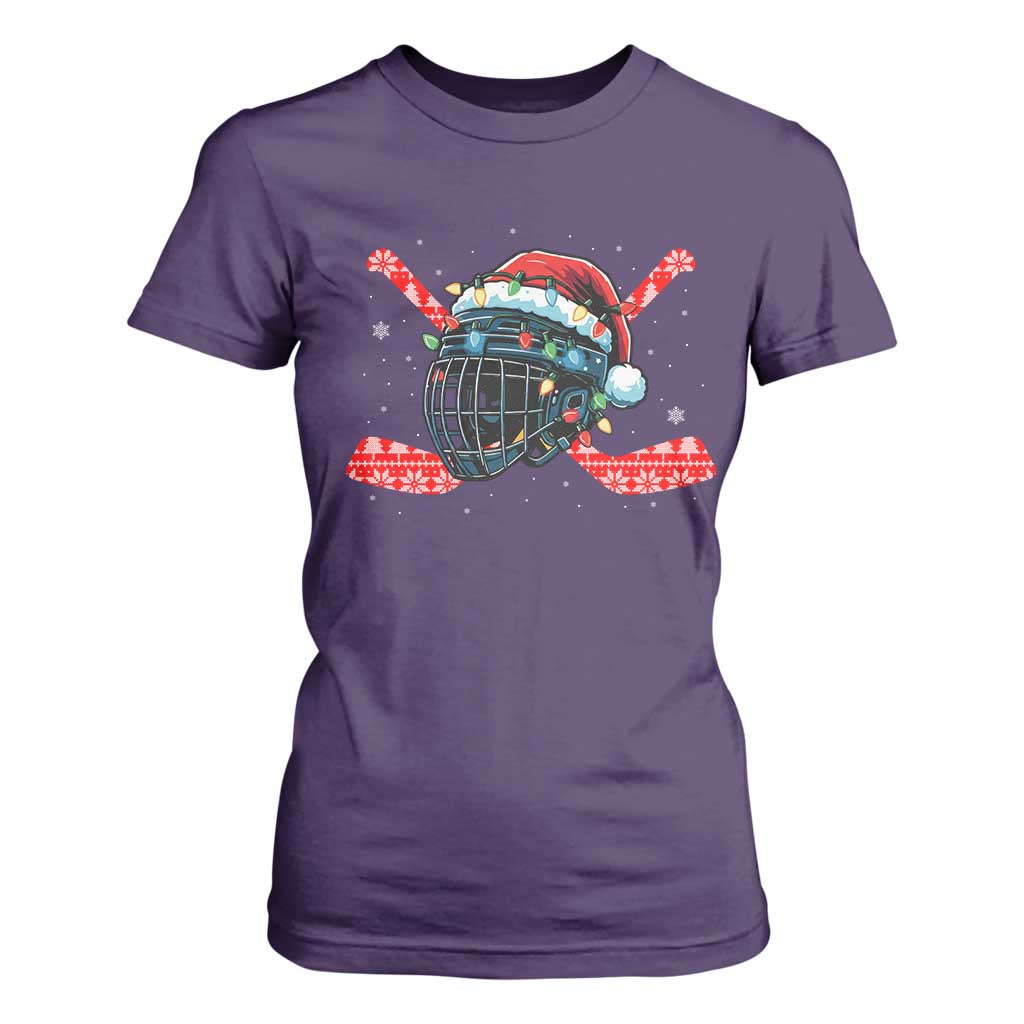 Christmas Ice Hockey Helmet Santa T Shirt For Women Funny Xmas Gift TS12 Purple Print Your Wear