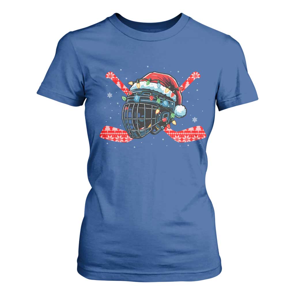 Christmas Ice Hockey Helmet Santa T Shirt For Women Funny Xmas Gift TS12 Royal Blue Print Your Wear