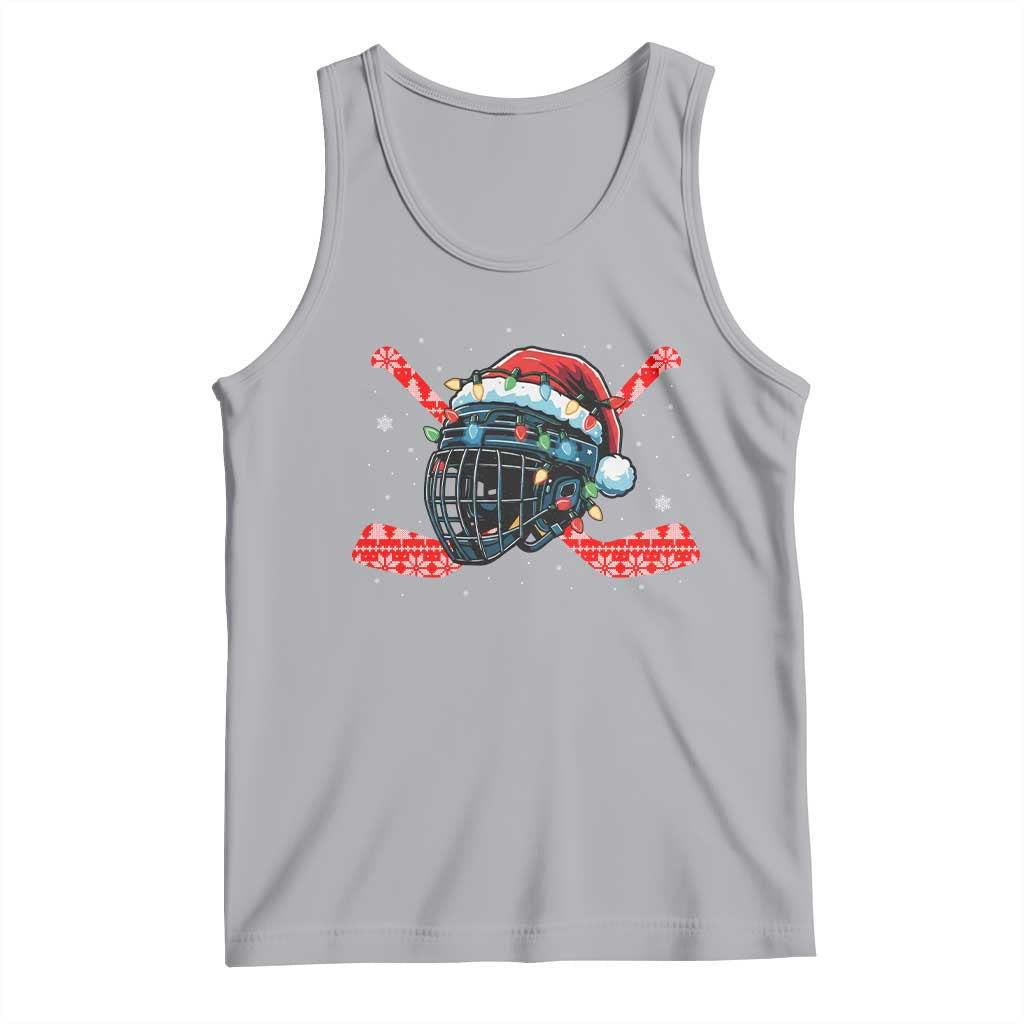 Christmas Ice Hockey Helmet Santa Tank Top Funny Xmas Gift TS12 Athletic Heather Print Your Wear