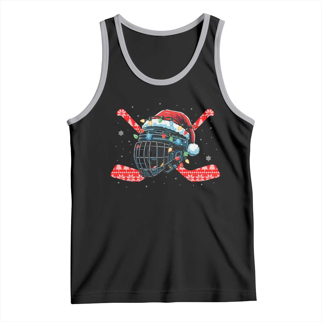 Christmas Ice Hockey Helmet Santa Tank Top Funny Xmas Gift TS12 Black Athletic Heather Print Your Wear