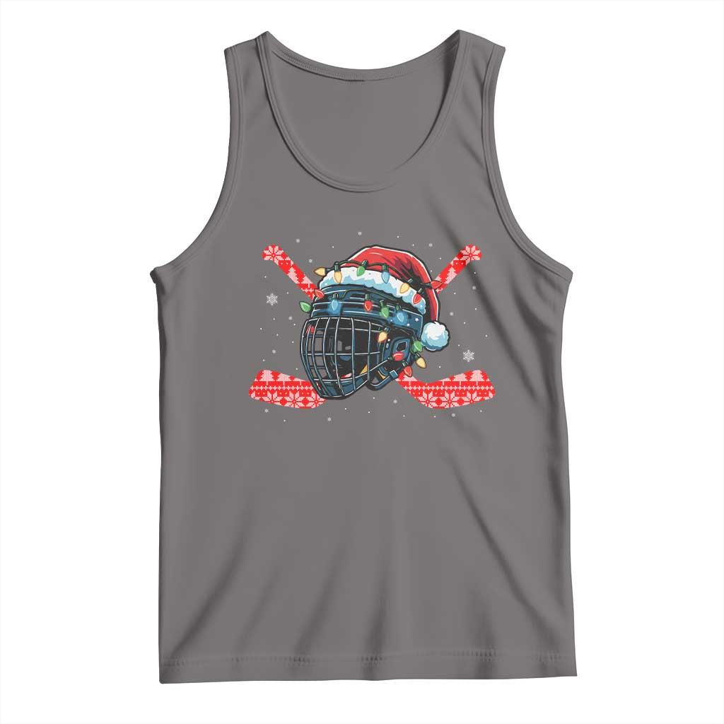Christmas Ice Hockey Helmet Santa Tank Top Funny Xmas Gift TS12 Deep Heather Print Your Wear