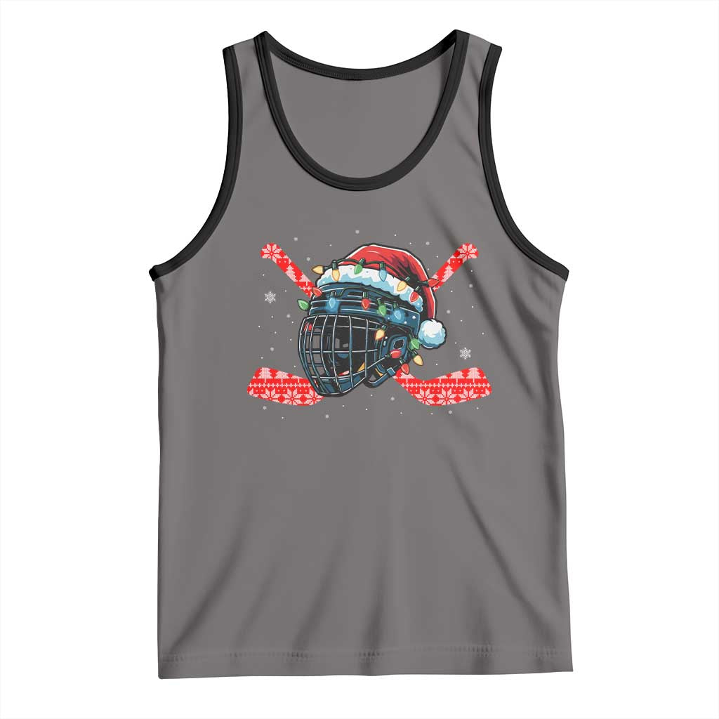 Christmas Ice Hockey Helmet Santa Tank Top Funny Xmas Gift TS12 Deep Heather Black Print Your Wear
