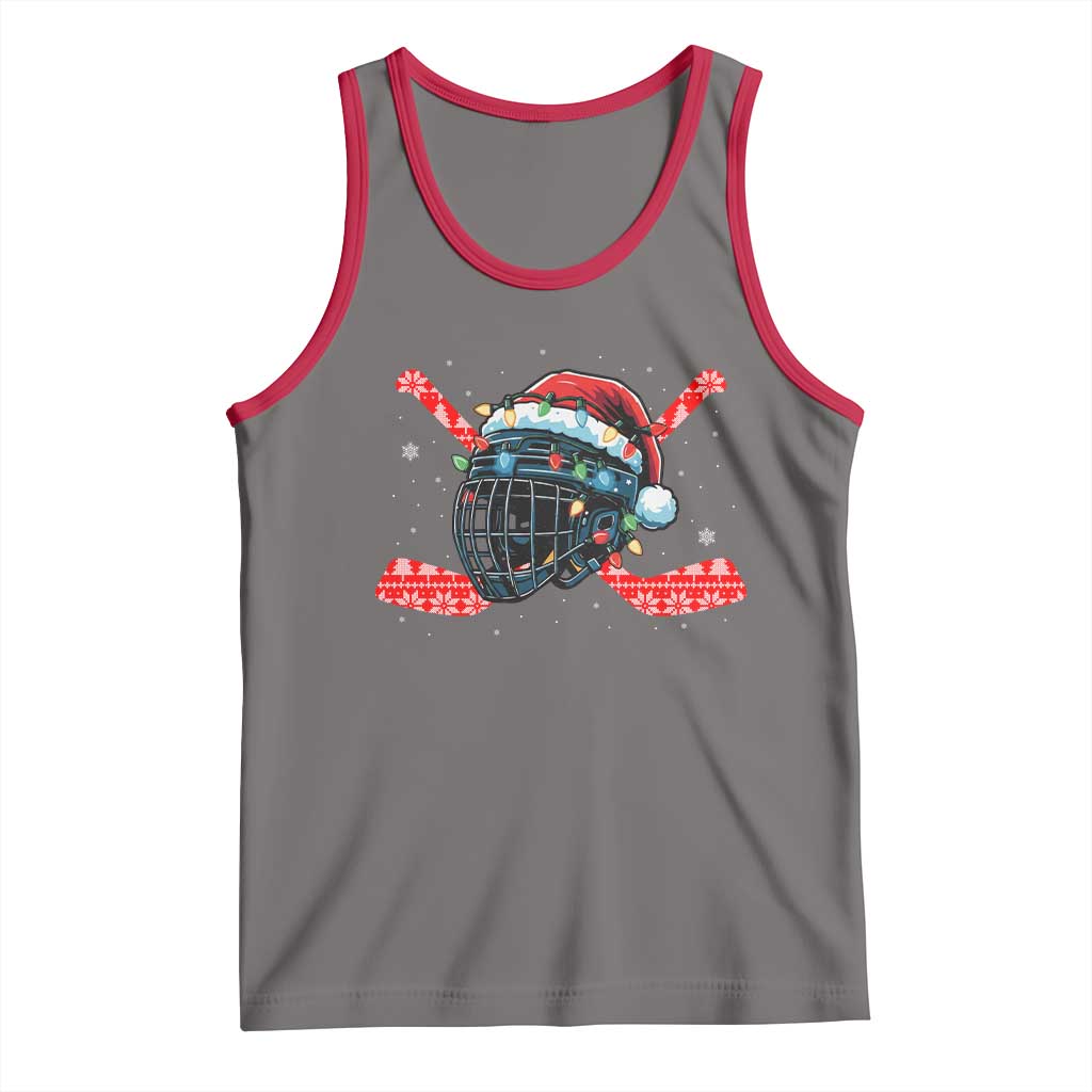 Christmas Ice Hockey Helmet Santa Tank Top Funny Xmas Gift TS12 Deep Heather Red Print Your Wear