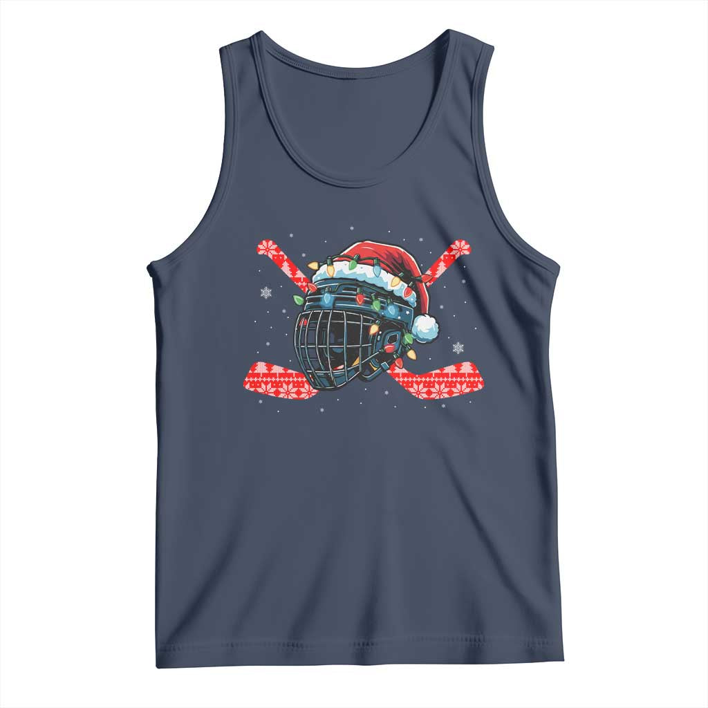 Christmas Ice Hockey Helmet Santa Tank Top Funny Xmas Gift TS12 Navy Print Your Wear