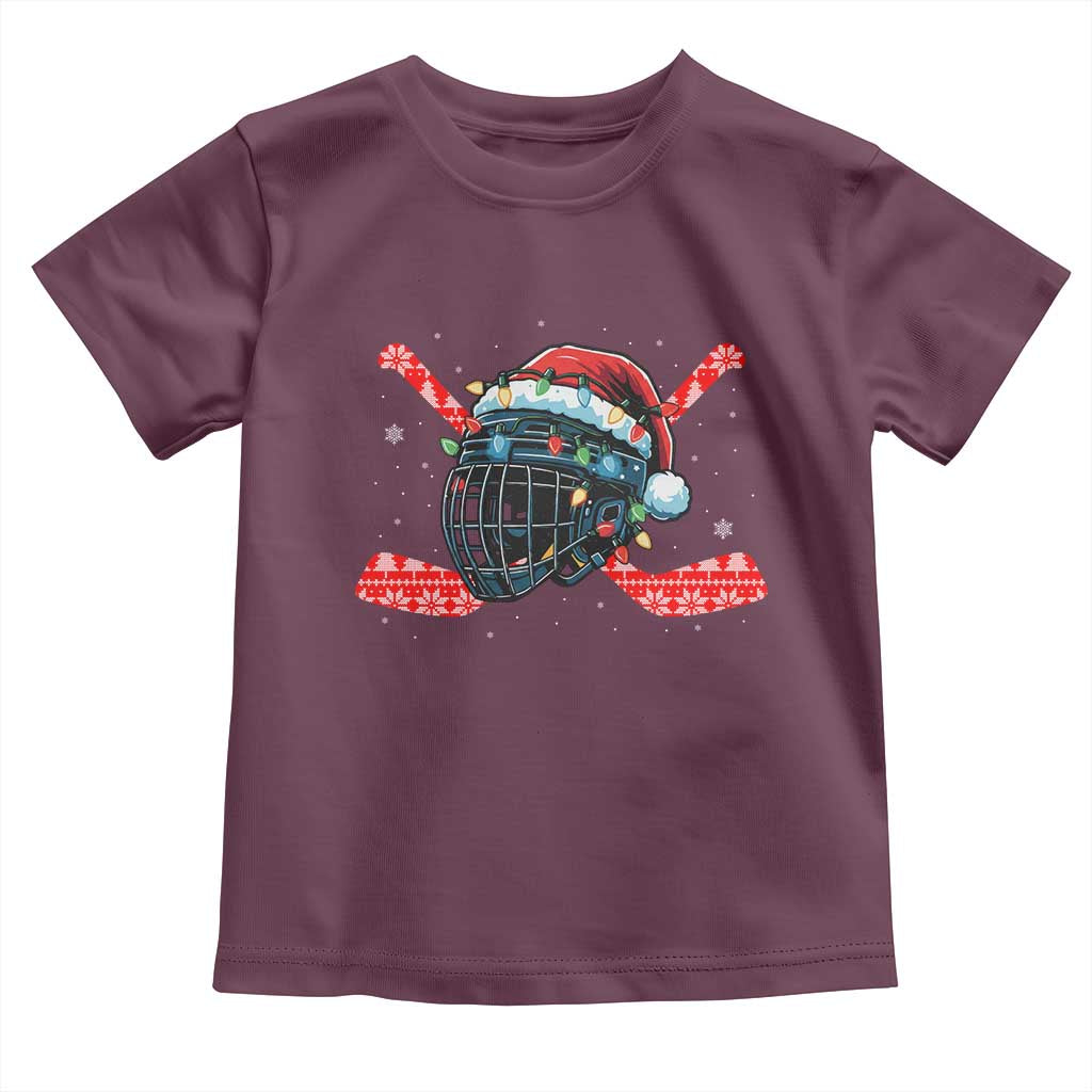 Christmas Ice Hockey Helmet Santa Toddler T Shirt Funny Xmas Gift TS12 Maroon Print Your Wear