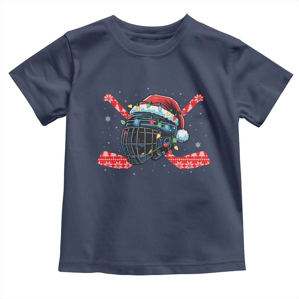 Christmas Ice Hockey Helmet Santa Toddler T Shirt Funny Xmas Gift TS12 Navy Print Your Wear
