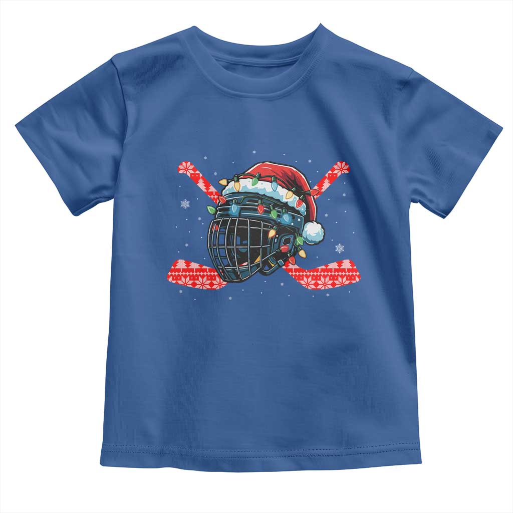 Christmas Ice Hockey Helmet Santa Toddler T Shirt Funny Xmas Gift TS12 Royal Blue Print Your Wear