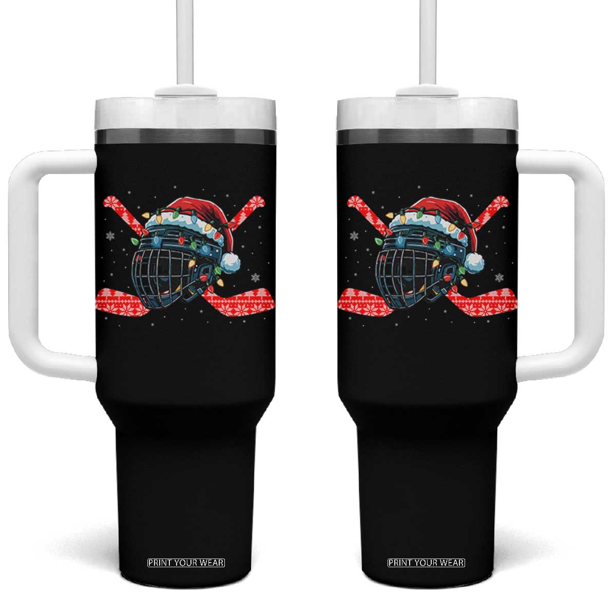 Christmas Ice Hockey Helmet Santa Tumbler With Handle Funny Xmas Gift TS12 One Size: 40 oz Black Print Your Wear