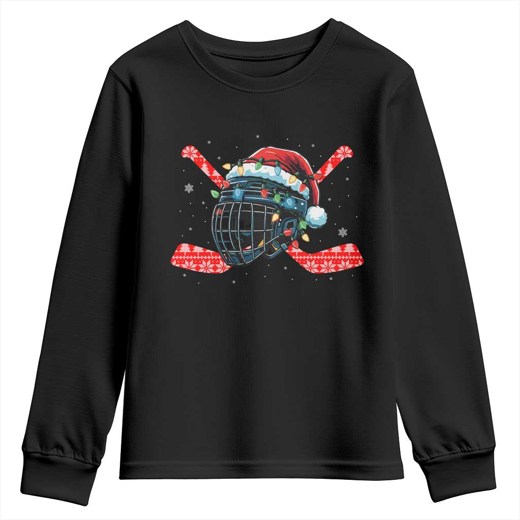 Christmas Ice Hockey Helmet Santa Youth Sweatshirt Funny Xmas Gift TS12 Black Print Your Wear