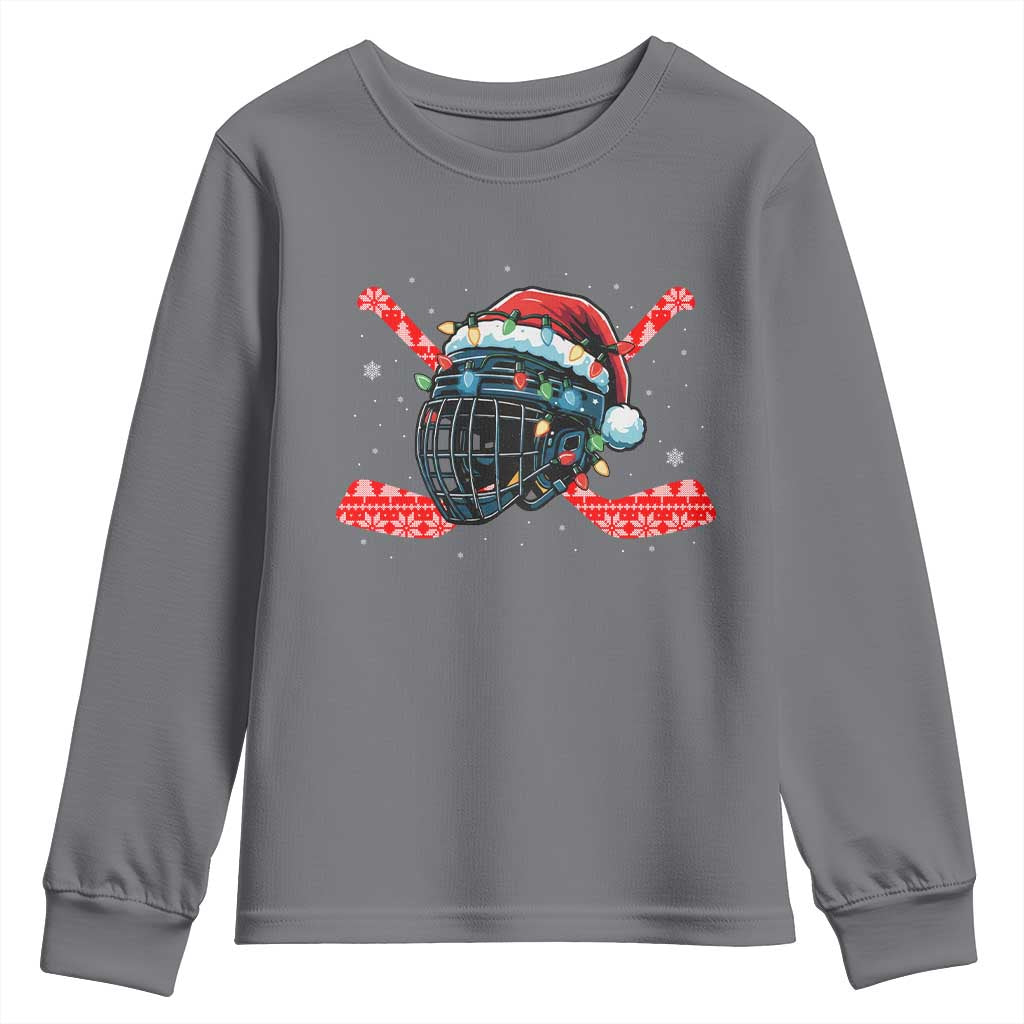Christmas Ice Hockey Helmet Santa Youth Sweatshirt Funny Xmas Gift TS12 Charcoal Print Your Wear