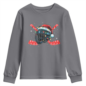 Christmas Ice Hockey Helmet Santa Youth Sweatshirt Funny Xmas Gift TS12 Charcoal Print Your Wear